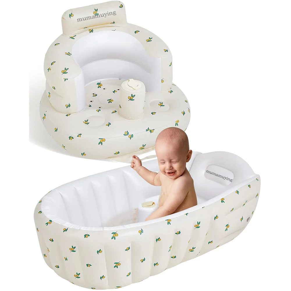 1PCS Inflatable Baby Bathtub / Baby Inflatable Chair, Toddler Bathing Tub with Air Pump Back Support Portable Seat