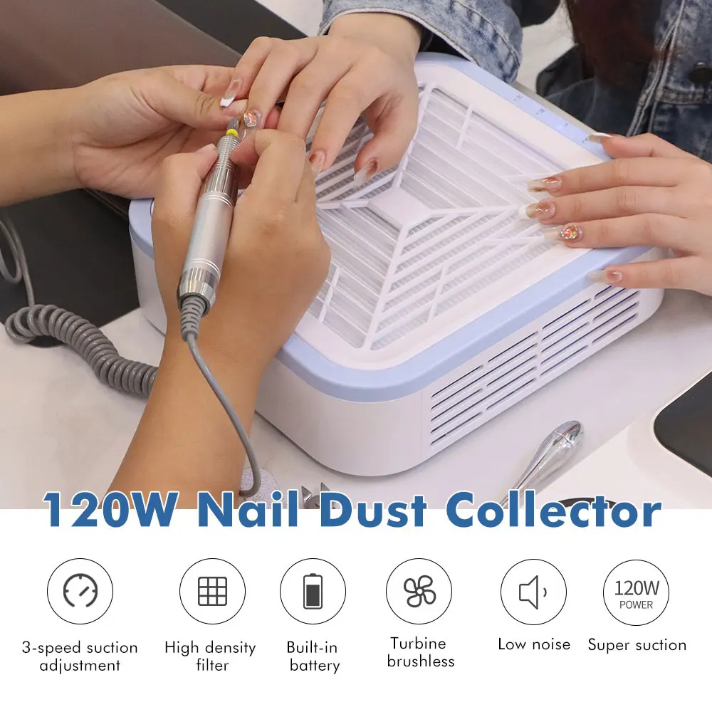 120W Powerful Nail Dust Collector For Manicure Nail Vacuum Cleaner With Fitter Nail Dust Fan Manicure Salon Equipment