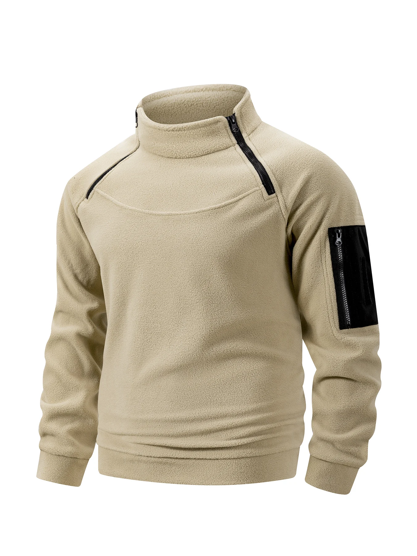 Pulôver tático de lã masculino ao ar livre quente zíper em pé pescoço mangas compridas moletom casual streetwear roupas masculinas