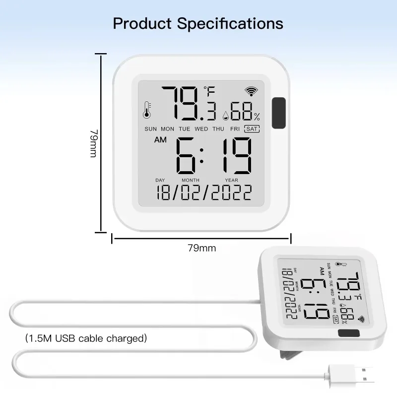 WiFi Temperature Humidity Sensor LCD Screen Infrared Sensing Backlight Smart Tuya APP Remote Control Alexa Google Voice