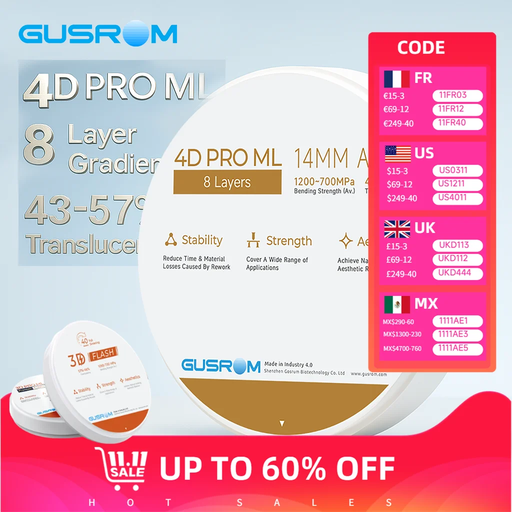 

4D Multilayer Dental Zirconia Block 98x14mm 8 Layer zirconia disc High Translucency CAD CAM Zirconia for Crown Bridge Veneer