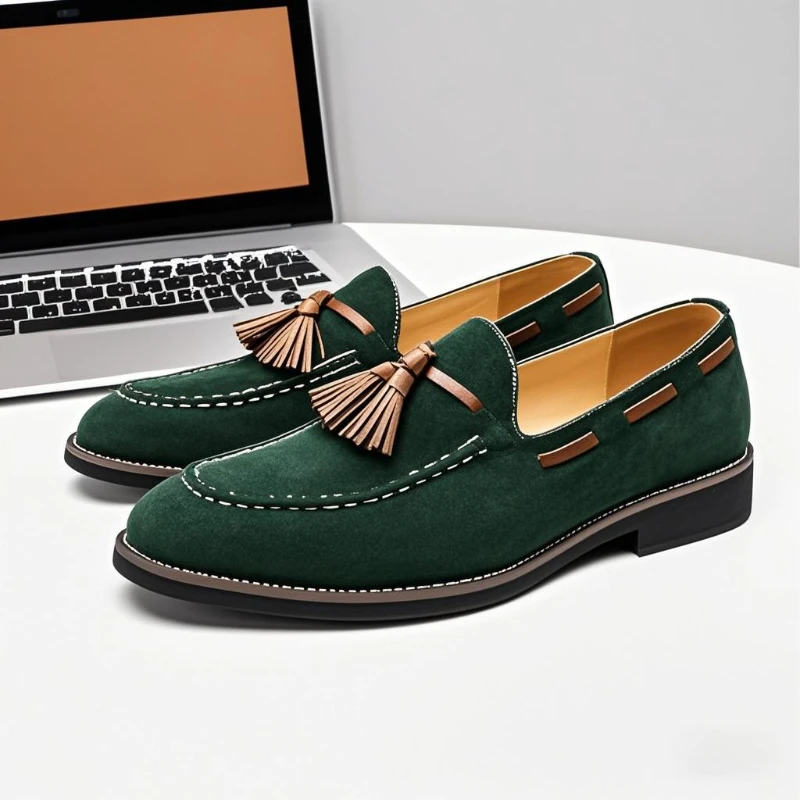 Классические замшевые мужские лоферы без шнуровки, деловые модельные туфли, модные мокасины, повседневная обувь для вождения Классические замшевые мужские лоферы без шнуровки, деловые модельные туфли, модные мокасины, повседневная обувь для вождения