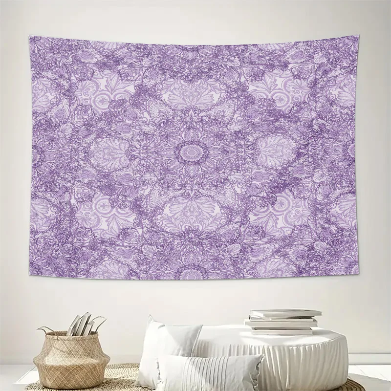 Bohemian Purple Mandala Tapestry Wall Hanging Boho Living Room Decor Art Poster Floral Pattern Large Size Aesthetic Bedroom Apar
