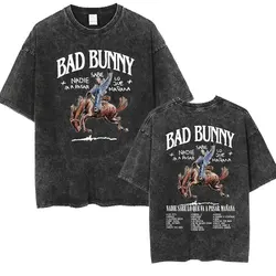 Bad Bunny Most Wanted Tour T Shirt Nadie Sabe Lo Que Va Pasar Manana Vintage Washed T-shirt Men Women Hip Hop Fashion Oversized