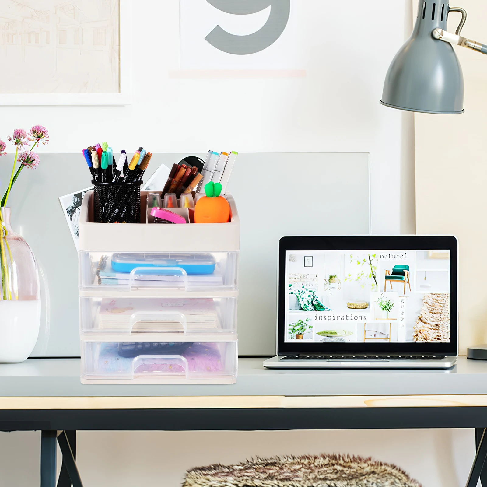 

Three Layers Desk Organizer Desktop Storage Box Drawer Type Transparent Large Capacity Office Organizer Makeup Stationery