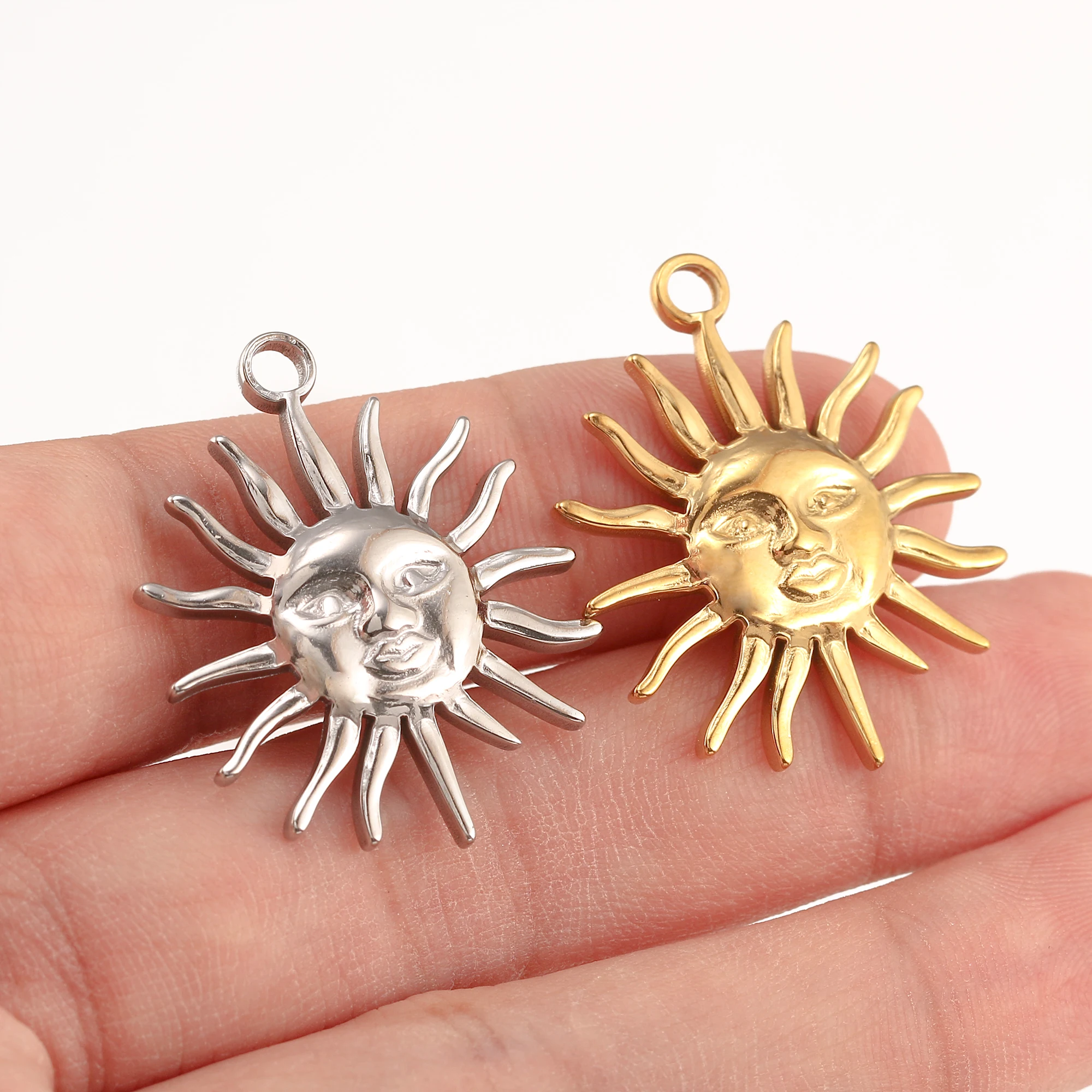 3 Stück Gesicht Sonne Mond/Sonnenblume/Schmetterling Charm für Schmuckherstellung Edelstahl Guss Charm DIY Armband Halskette Handwerk Zubehör – Detail 14