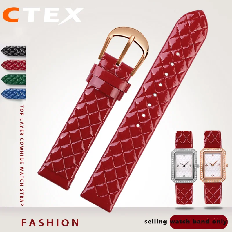 14mm 16mm Lacquered Fashion  cowhide Watch band Diamond plaid For For Folli Follie WF1B005SP Casio Watch strap Ladies Bracelet