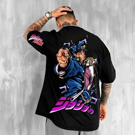 Verão 2025 anime jojo camiseta masculina de grandes dimensões streetwear marca y2k roupas casuais algodão feminino manga curta camiseta gráfica topo