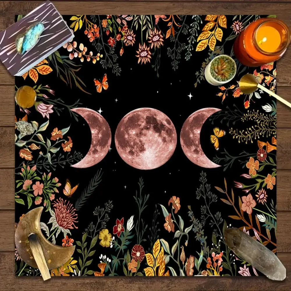 Colorful Moonlight Flower Tarot Card Table Cloth Floral Rose Witchcraft Astrology Supplies Butterfly Decorative Card Mat