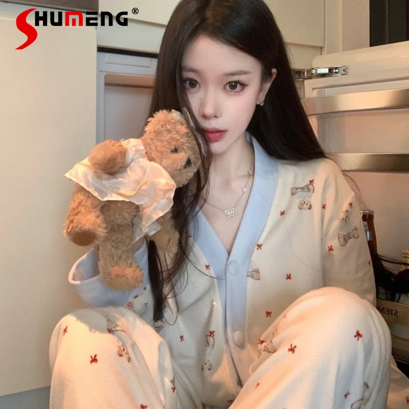 

Комплект пижам из вельвета «Медвежонок» для женщин, стиль «Чистое желание», осень-зима, новая домашняя одежда, женские высококачественные пижамные костюмы в японском стиле