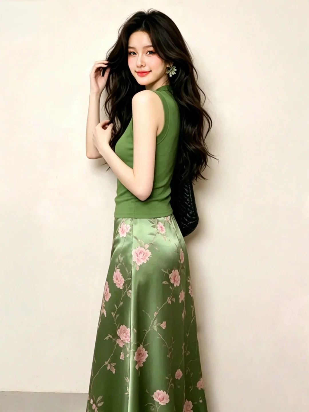 plus Size Women's Green Floral - Printed Wrap Skirt 评论和价格