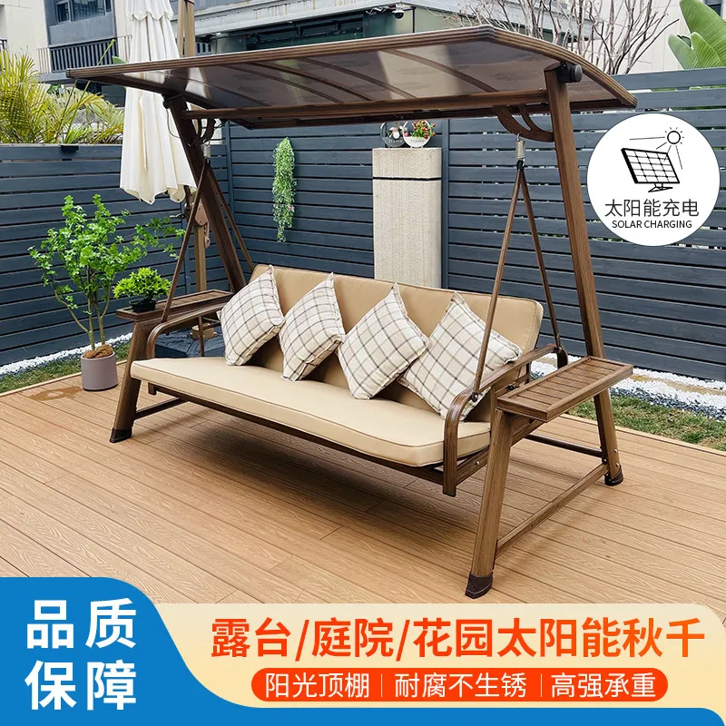 Outdoor swing Solar courtyard Shaker Aluminum alloy terrace Garden villa B & B Outdoor double hanging chair swing