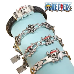 One Piece Luffy Logo Bracelet Straw Hat Pirate Group Male and Female Couple Bracelet Metal Skull Retro Hand Decoration Gift