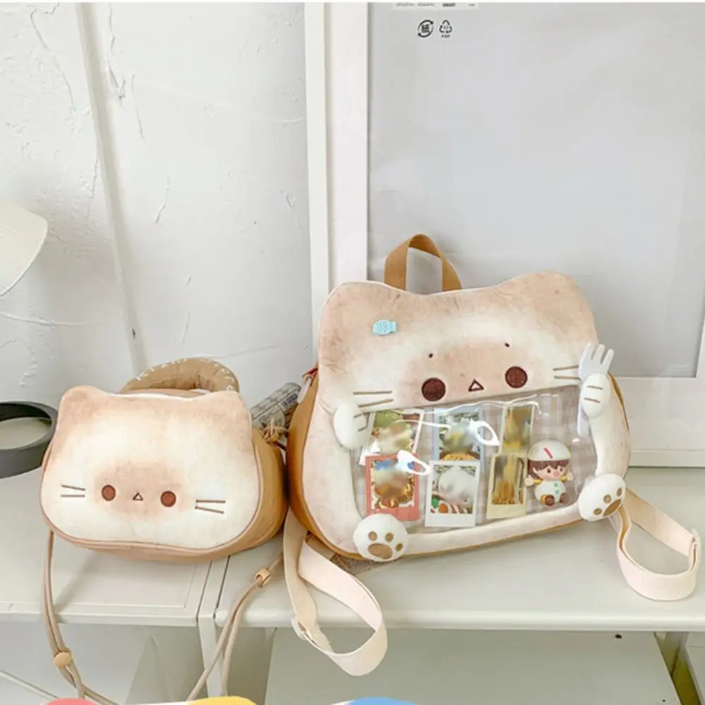 Zipper Bag Kawaii Biscuit Cat Itabag Idol Merchandise Storage Cotton Doll Bag Transparent Pocket Small Item Bag Wallet