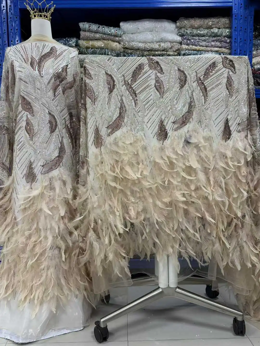 

Feather Fabric French Nigerian African Fabric For Couture Sewing Appliques Wedding Evening Dress Prom Gown Clothing Decorations