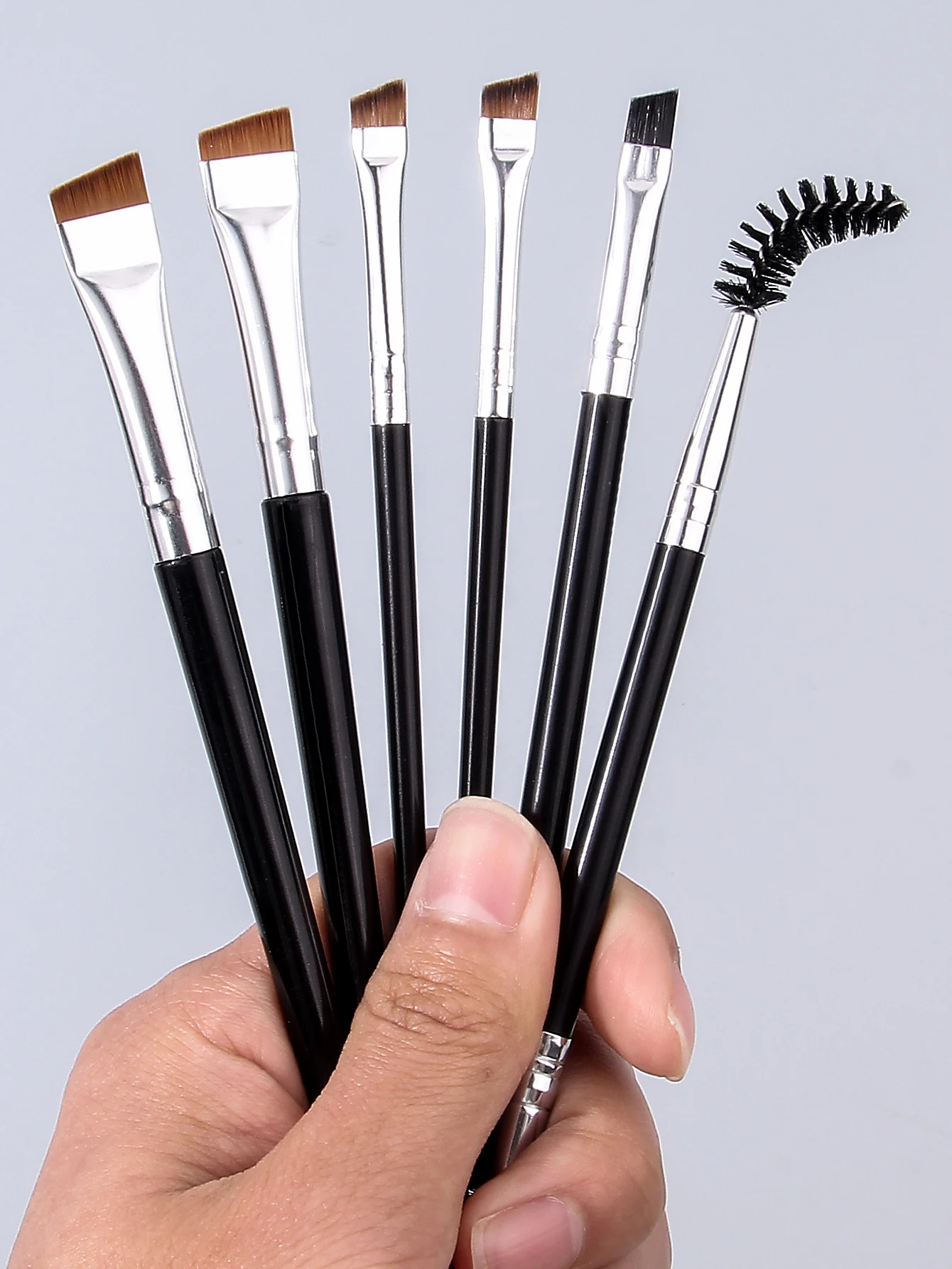 6PCS Professional Eye Brush Set, Sickle/Angled Liner & Spiral Lash/Brow Tools, Soft Synthetic Fiber Travel Kit for Beginners