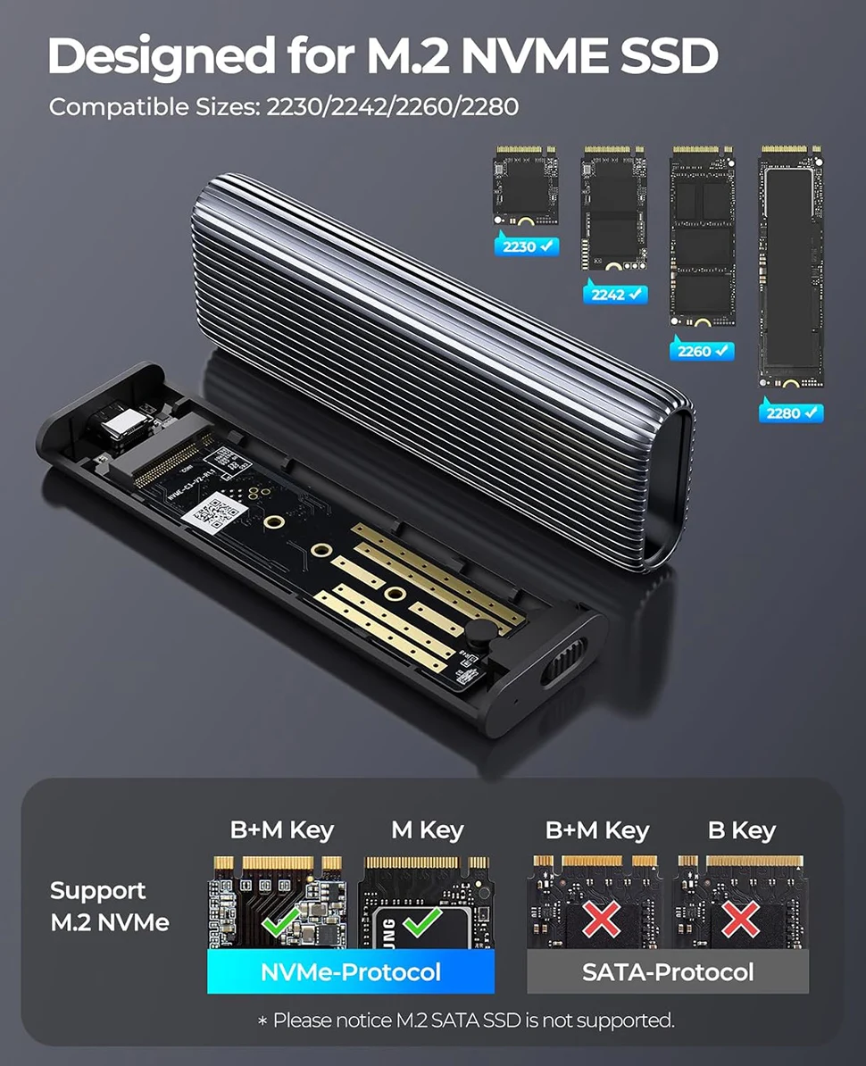 ORICO M.2 SSD الضميمة المزدوجة NVMe SATA حافظة 10Gbps USB3.2 نوع C M2 القرص الصلب منزل الألومنيوم أداة محول مجاني للكمبيوتر المحمول #4