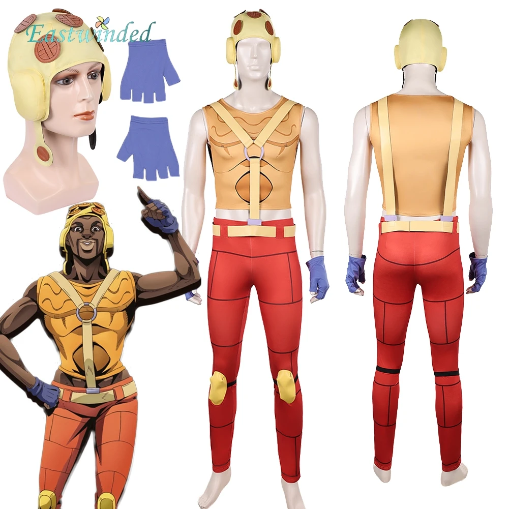 

Anime JoJo Cosplay Bizarre Adventure Pocoloco Yellow Vest Hat Costume Steel Ball Run Clothes Set Halloween Outfits Carnival Men