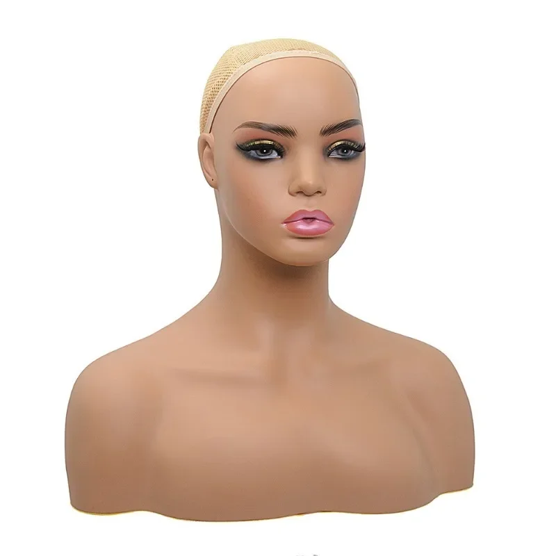 Realistic Female Mannequin Dummy Head with Shoulders for Wig Hats Jewelry Scarf Display