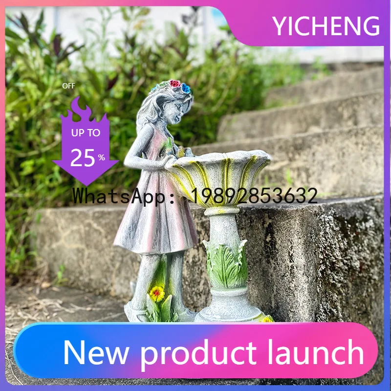 Outdoor garden decorative ornaments angel figure sculpture flower fairy figure solar powered garden resin