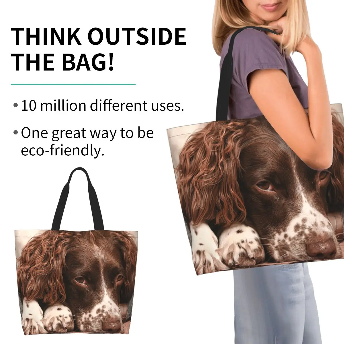 English Springer Spaniel Shopping Tote Bag Canvas Large Capacity Shoulder Bags Shopper Grocery Handbag for Women