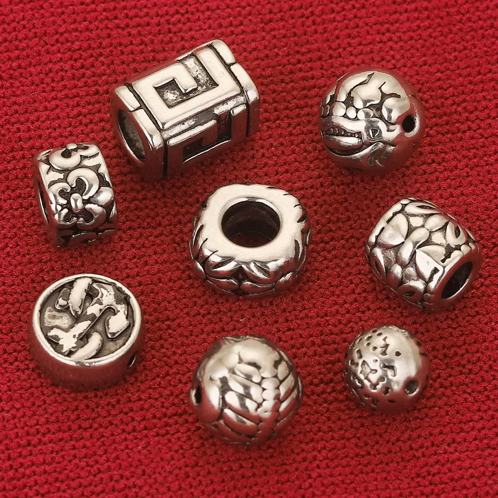 5Pcs Stainless Steel Vintage Square Tube Flower Bead Spacer Large Holes Beads for Bracelet Jewelry Making Necklace Metal Hair