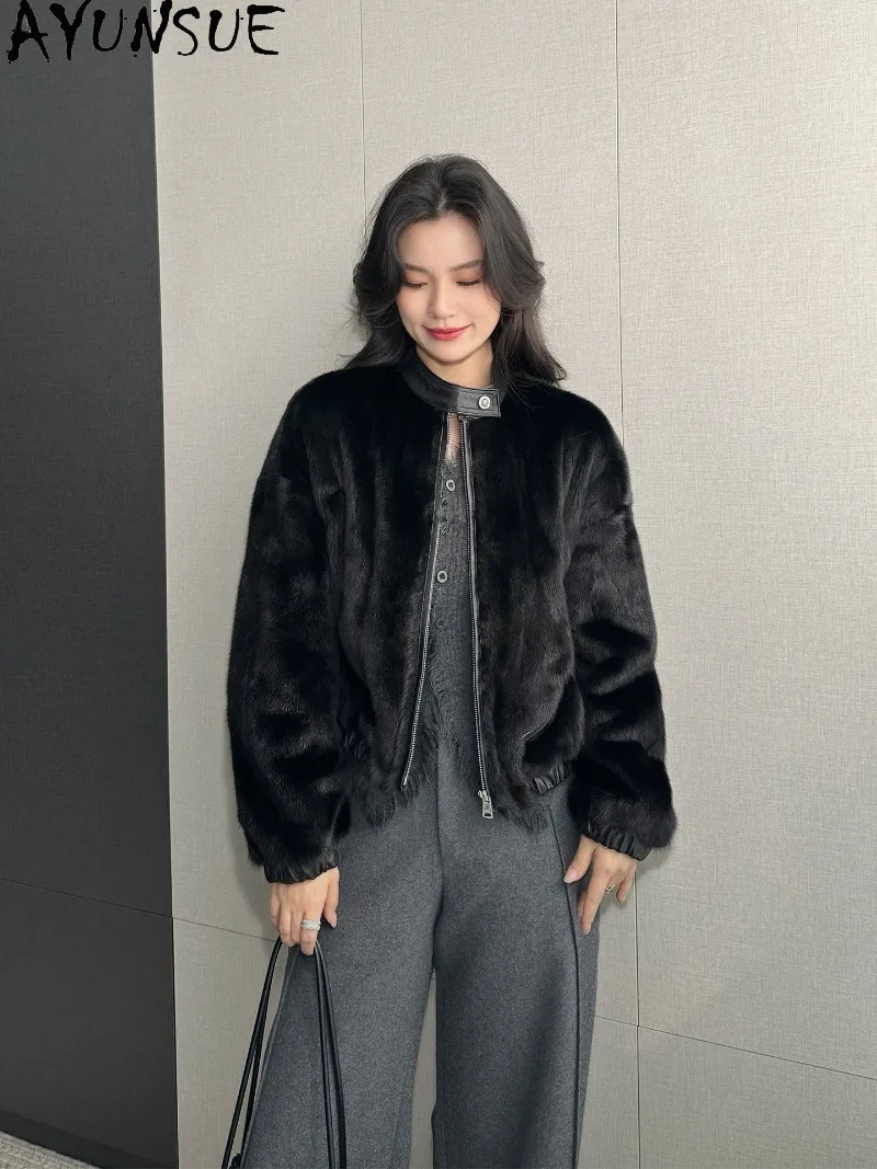 AYUSNUE Natural Mink Fur Coat Women Clothing Warm Winter Whole Mink LuxuryJackets Short Length Fur Coat Slim Fit Шуба Женская