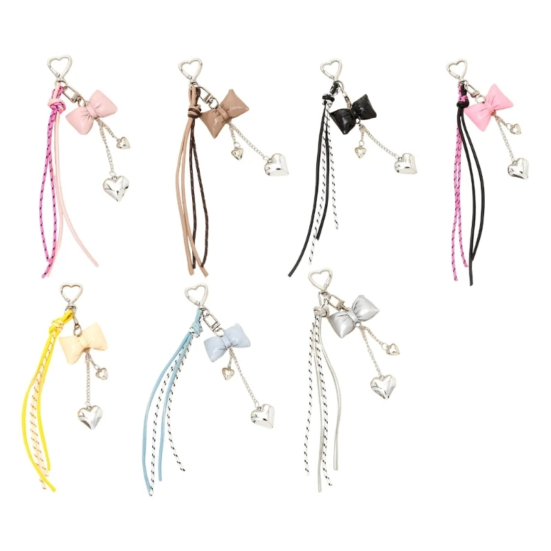 Fashionable Multi Purpose Leather Bows Keychain with Tassels Phone Ornament Bag Accessories for Bag and Key Decoration