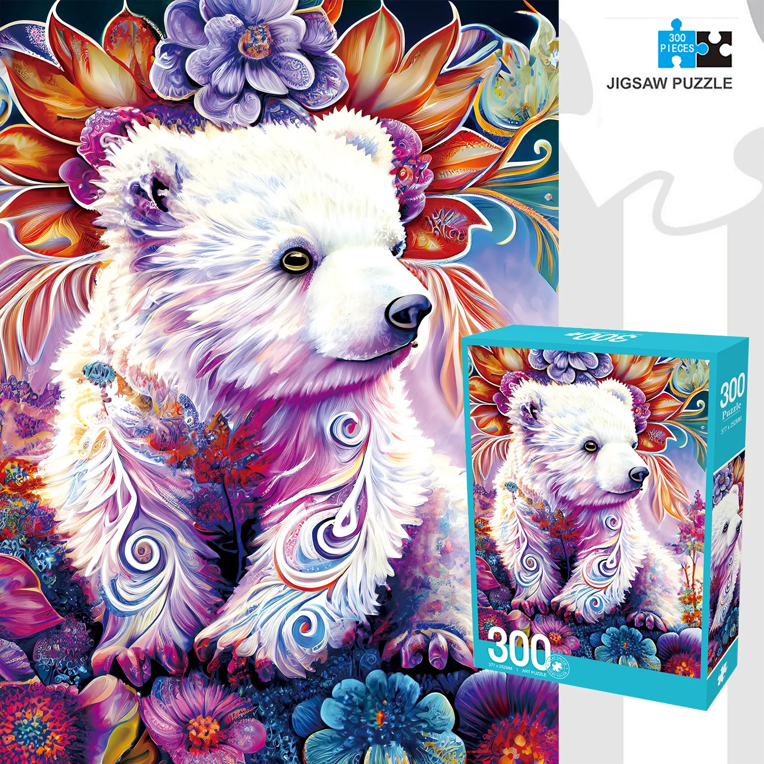 Jigsaw Puzzles for Adults/Kids 300 Pieces Colored Mane Bear Jigsaw Puzzles Families Games Toy for Home Art Decor Puzzles