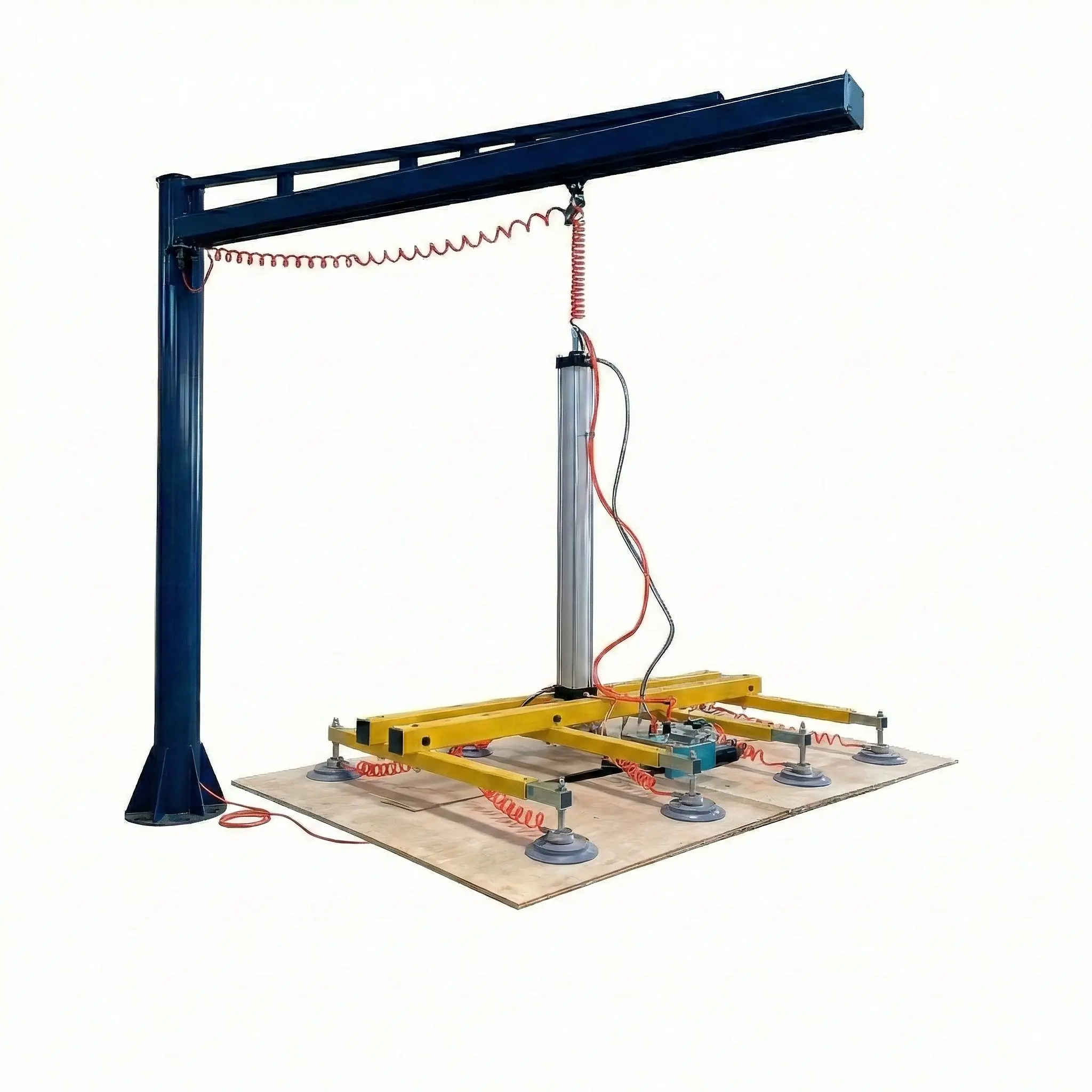 JJY Yellow Customizable Pillar Jib Crane PLC Engine 3000W Lifting Sucker 260KG Capacity CNC Cutting 1-40mm Glass Thickness