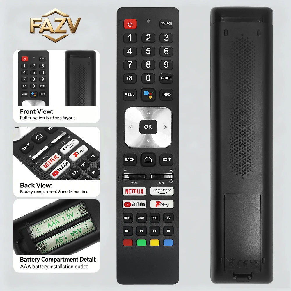 Control Remoto por Voz FAZV para Televisores Inteligentes LED ULTRA HD Android Sharp 55/50EQ4EA 55/50EQ6EA 55/50EQ7EA 65/75EQ3EA