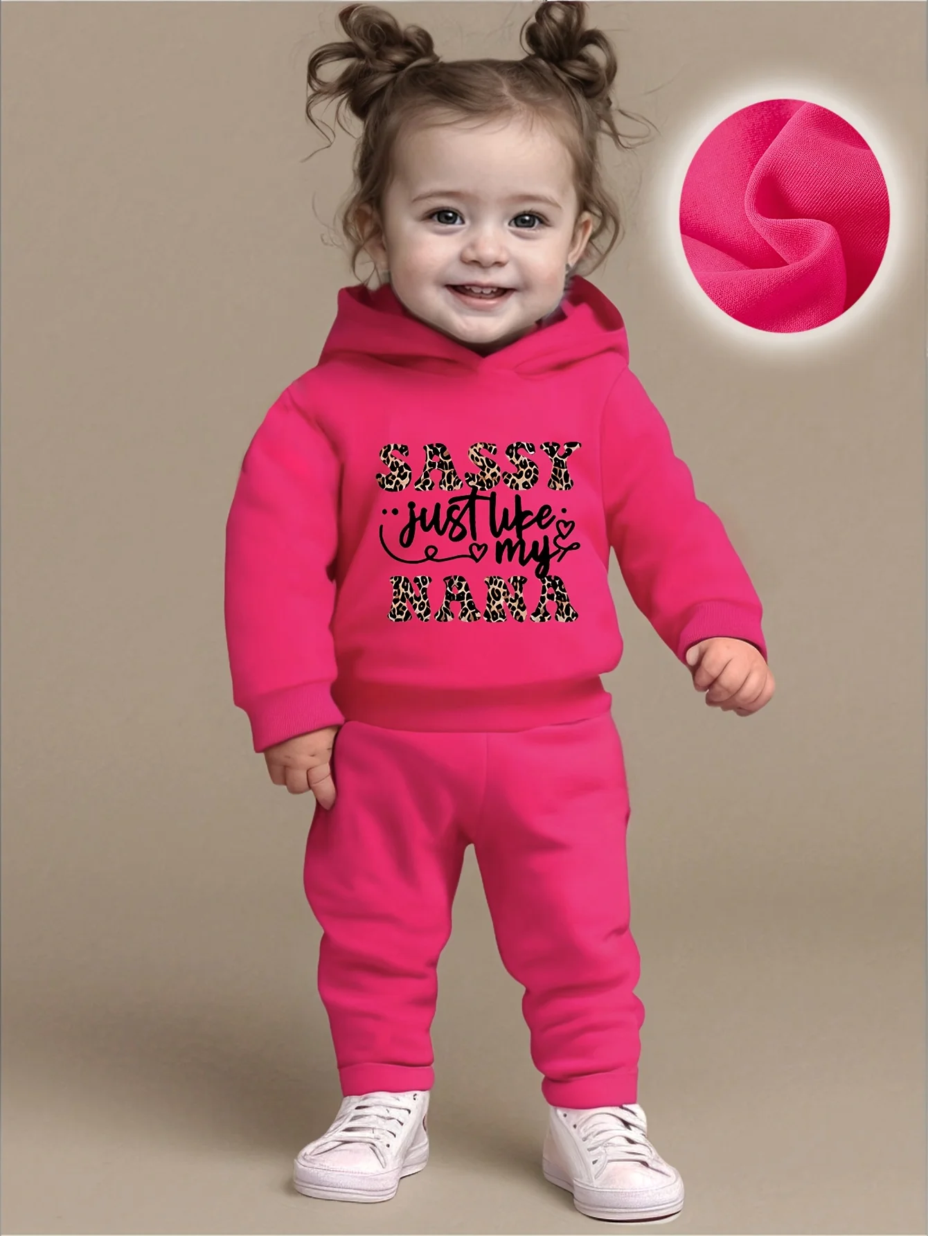 Conjunto de pantalones informales con capucha de lana de manga larga con estampado de letras de leopardo para niña, traje de dos piezas para primavera y otoño