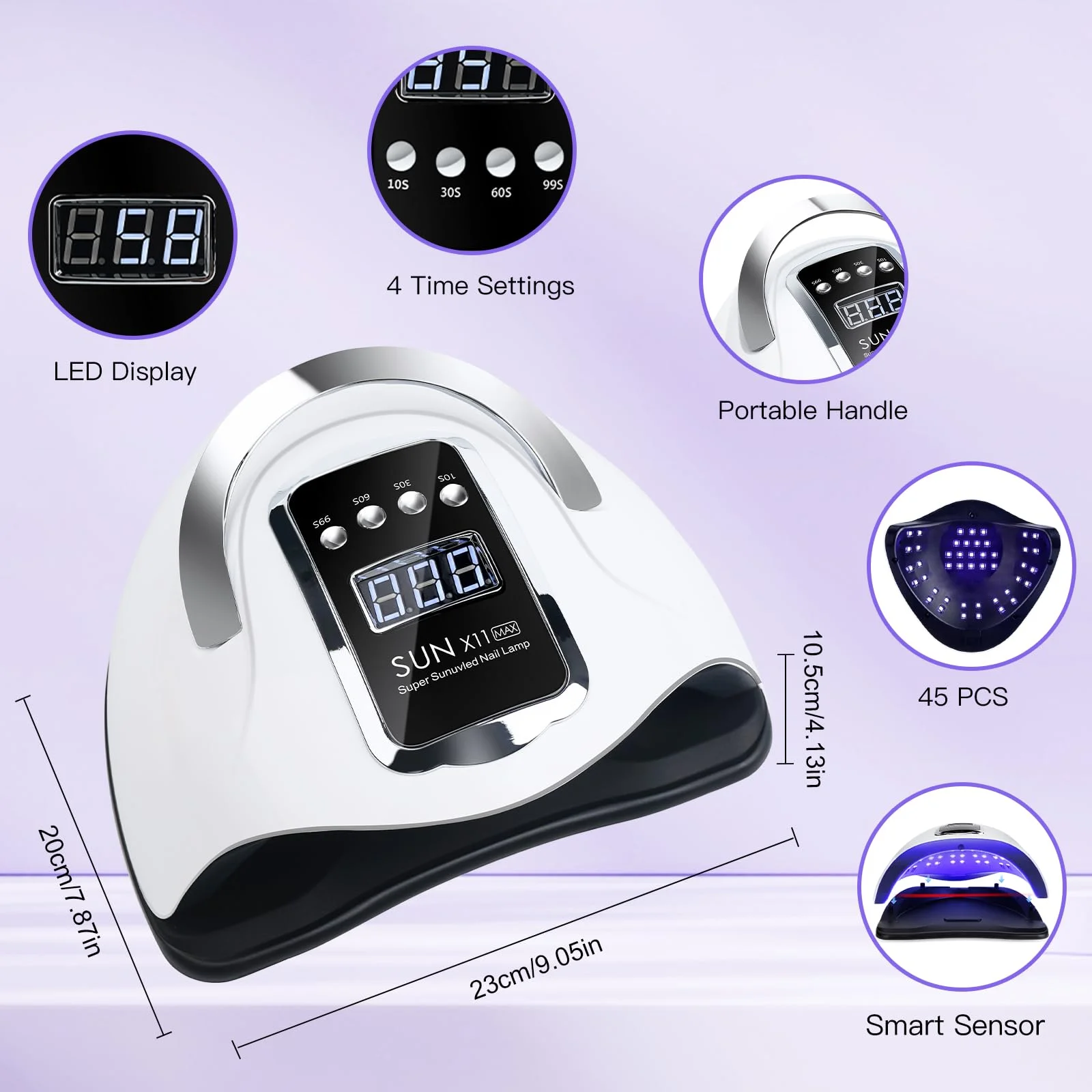 위즈덤파크 UV LED 네일 램프 180W, 젤 네일용 UV 라이트 (램프 비드 45개 포함) 및 자동 센서/4가지 타이머 설정 전문가용