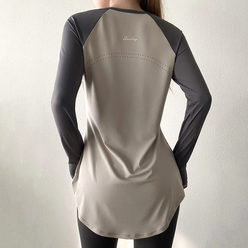 Xlwsbcr Double color Long Sleeve T-shirt Yoga Clothes Sport Women Top Yoga Shirt Fitness Running Sportswear Gym Yoga Clothing