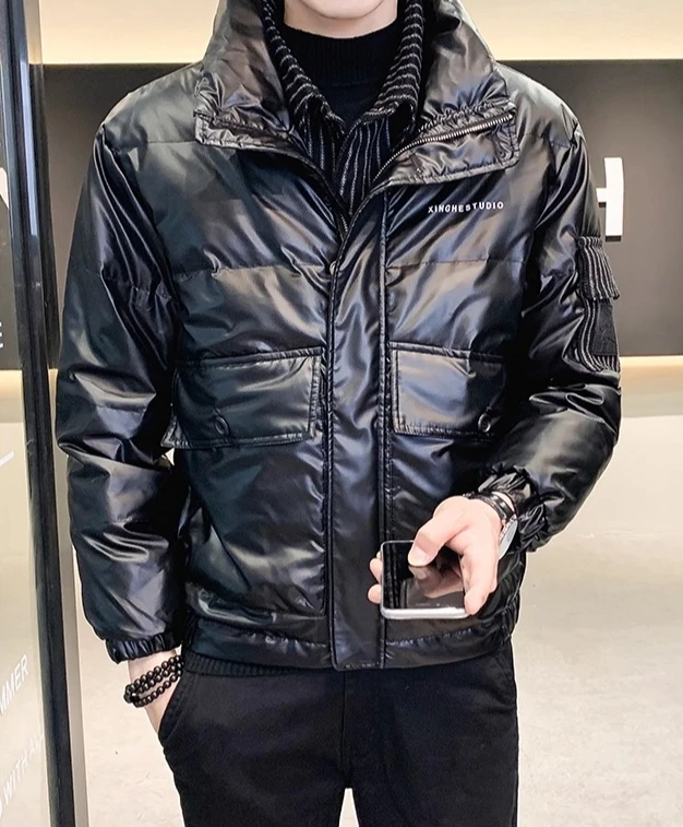 2025 Winter Men's Warm Fashion Lightweight Fake Two-Piece Turn-Down Collar Warm Loose Casual Black Down Jacket