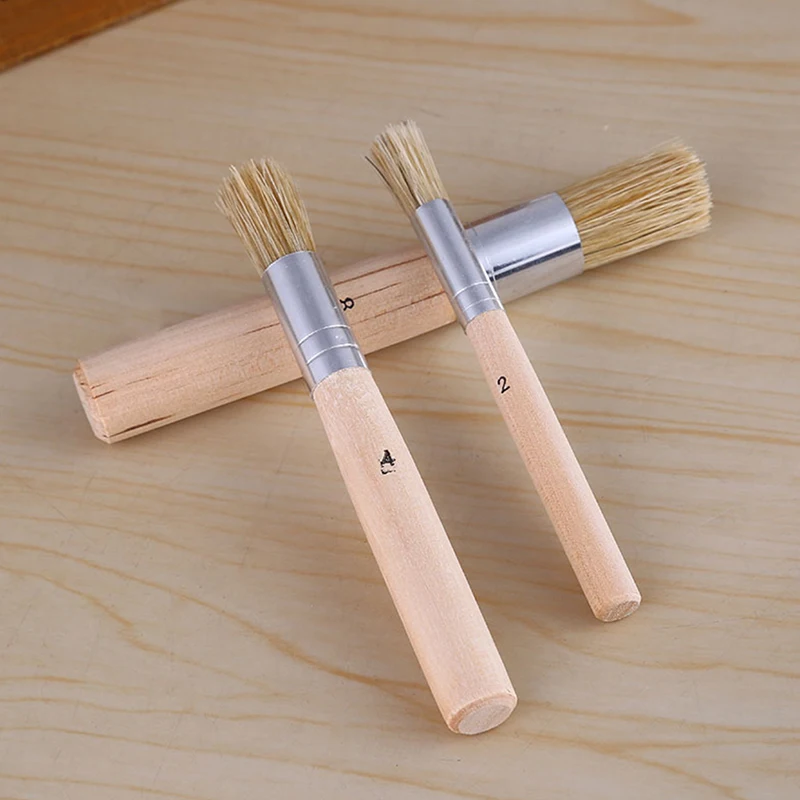 /KQM/3PCS Set Wooden Stencil Brush Chalk Paint Natural Pure Hog Bristle brush Round
