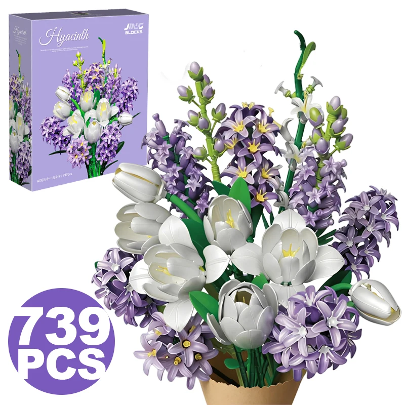 

Креативный конструктор «Белый тюльпан» из 739 деталей: Набор для сборки фиолетовых неувядающих цветов, украшение для дома и рабочего стола, игрушка-конструктор, подарок