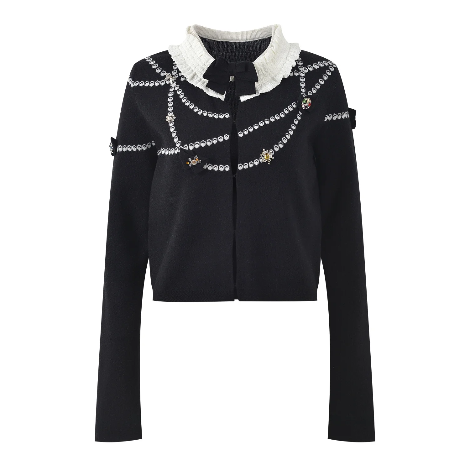 الراقية الأوروبية Sle اللؤلؤ التطريز طويل Sve سترة محبوكة المرأة الحلو فضفاضة تناسب معطف ort تنفس