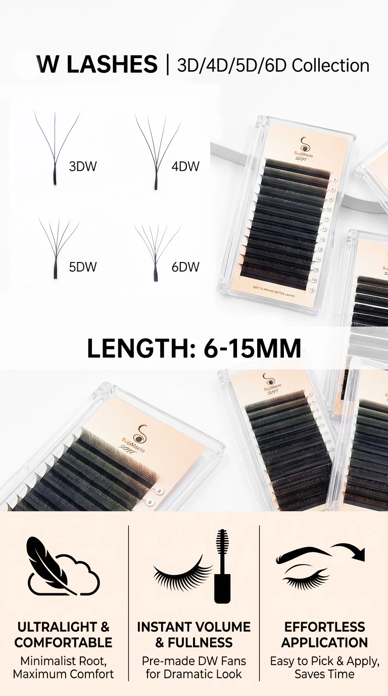 Supmacio W 5D/4D/3D 2D Eyelashes Extensions Premade Volume Easy Fan YY Lash Natural Soft False Eyelash For Custom Logo