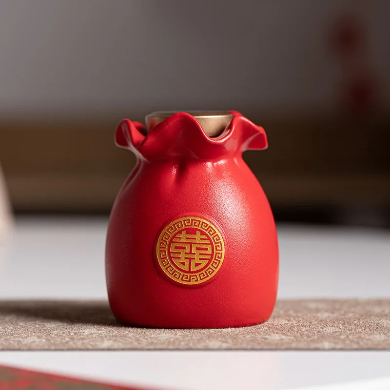 Happy Chinese Ceramic Xizi Tea Jar Sealed Jar Ins Household Storage Jar Moisture-proof Sun Proof Storage Jar Red Wedding Gift