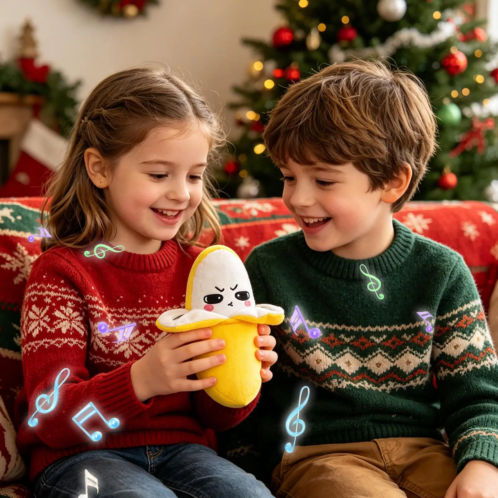 Cute Fruit-Sensitive Musical Plush Toy Fake Banana Interactive Toy Creative Touch Doll Dual-Player Activity Friend/Party Toys