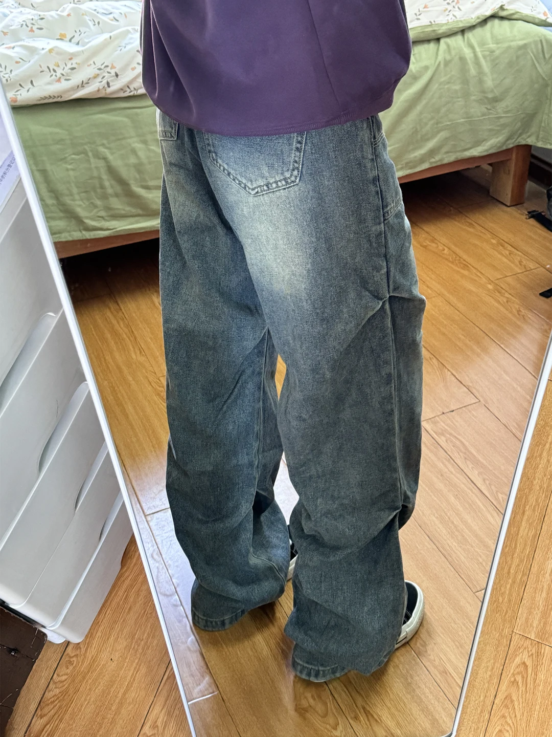 

Cleanfit Blue Folded Paratrooper Workwear Pants Men's Autumn Winter Wide Leg Jeans Straight Tube Floor-Length Trousers