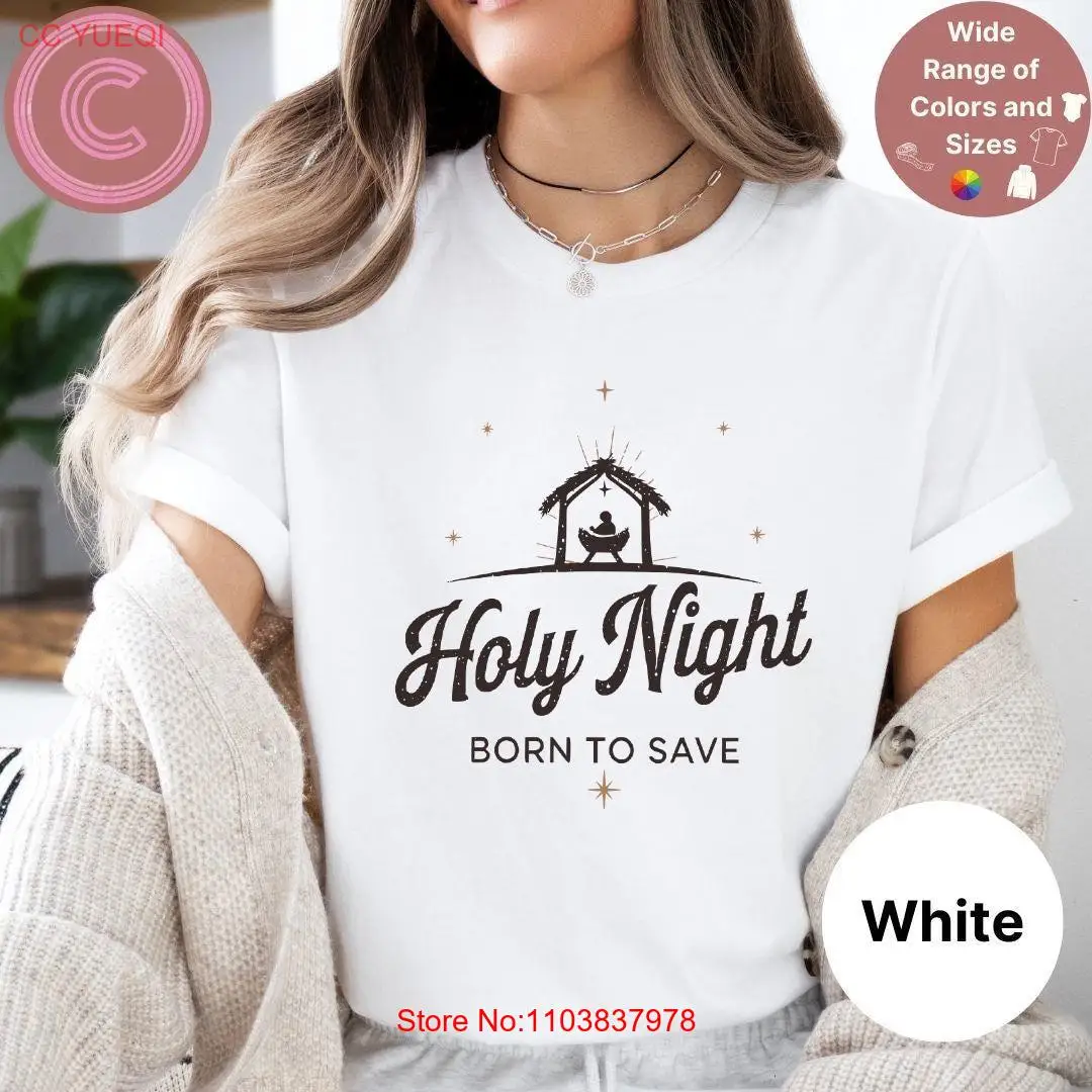 Футболка «Святая ночь» Born to Save Christian Faith Рождественская сцена Религиозный Рождественский праздник с длинными или короткими рукавами