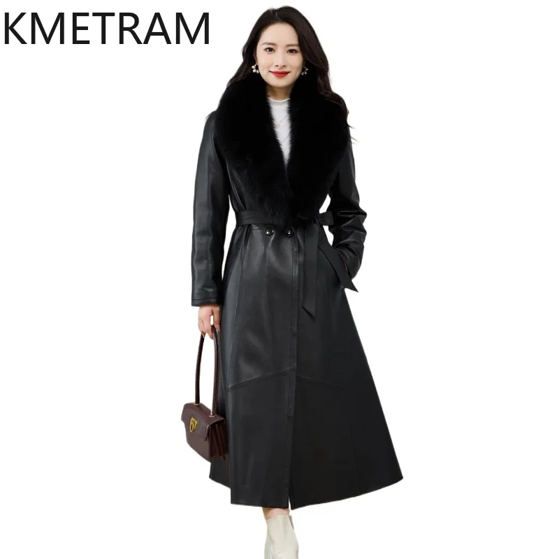 Genuine Leather Jacket Women Clothing Real Sheepskin Luxury Long Down Coats Fox Fur Collar Fashion Winter Coat 2024 пуховик