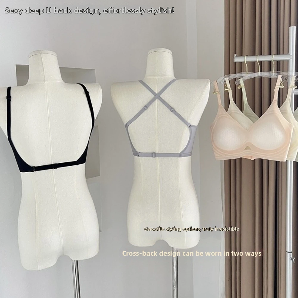 Bequemer Beauty-Back-BH für Damen, tiefer V-Ausschnitt, Push-up-BH, Anti-Sagging, dünn, atmungsaktiv, kabelloses Bralette für kleine Brüste – Detail 6