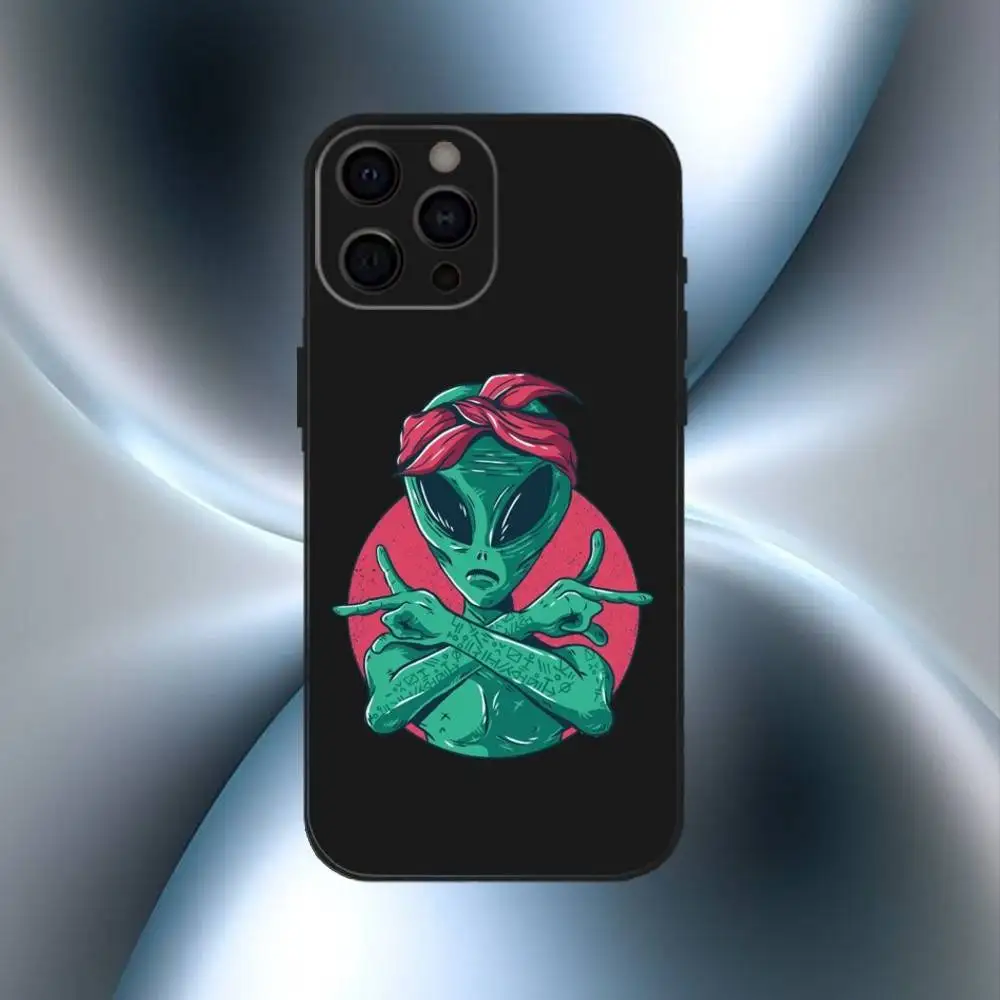 Funny Space U-UFO Alien Thing  Phone Case For iPhone17,16,15,14,13,12,11 Plus,Pro Max Soft Black Cover