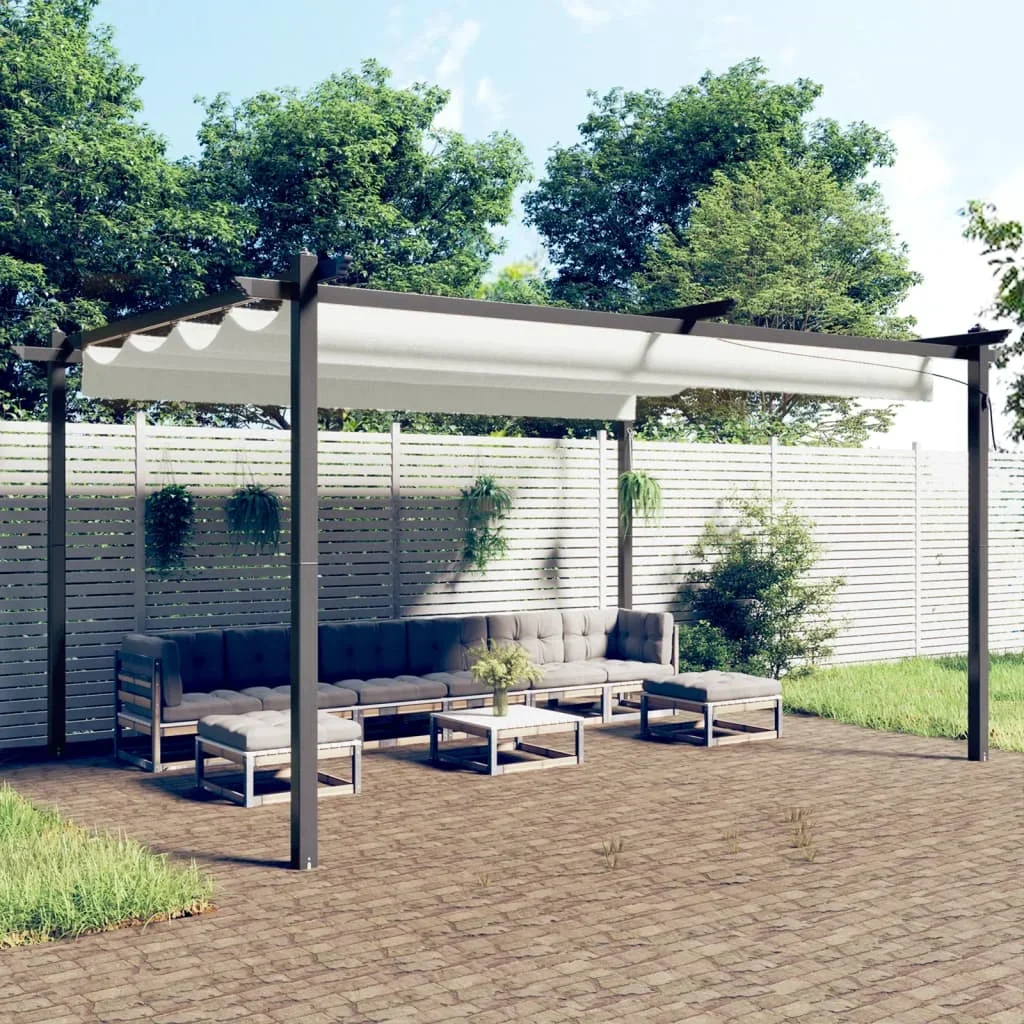 Vidaxl Cream Garden Gazebo With Retractable Roof 4X3 M Outdoor Products Sunshade And Rainproof Outdoor