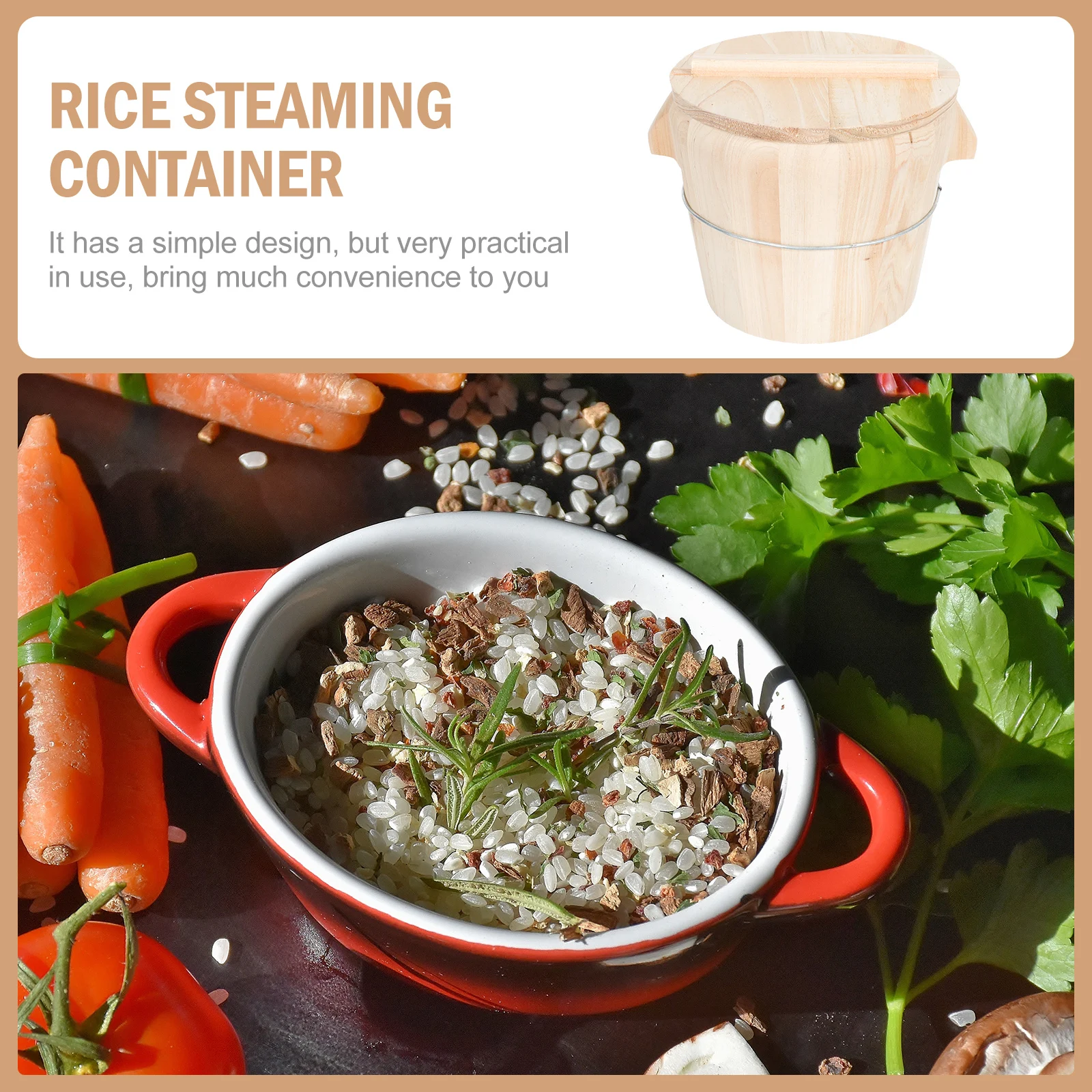 

1Set Rice Steamed Bucket Premium Wooden Cooking Steamer Kitchen Rice Storage Container Household Use Bucket with Lid