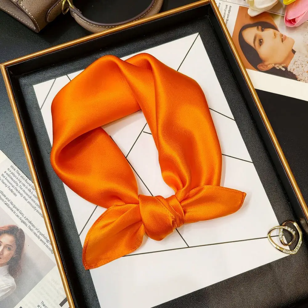 Elegant Silk Square Scarf Women Plain Satin Neck Kerchief French Style Fashion Headband Soft Luxury Mulberry Silk Shawl Wrap