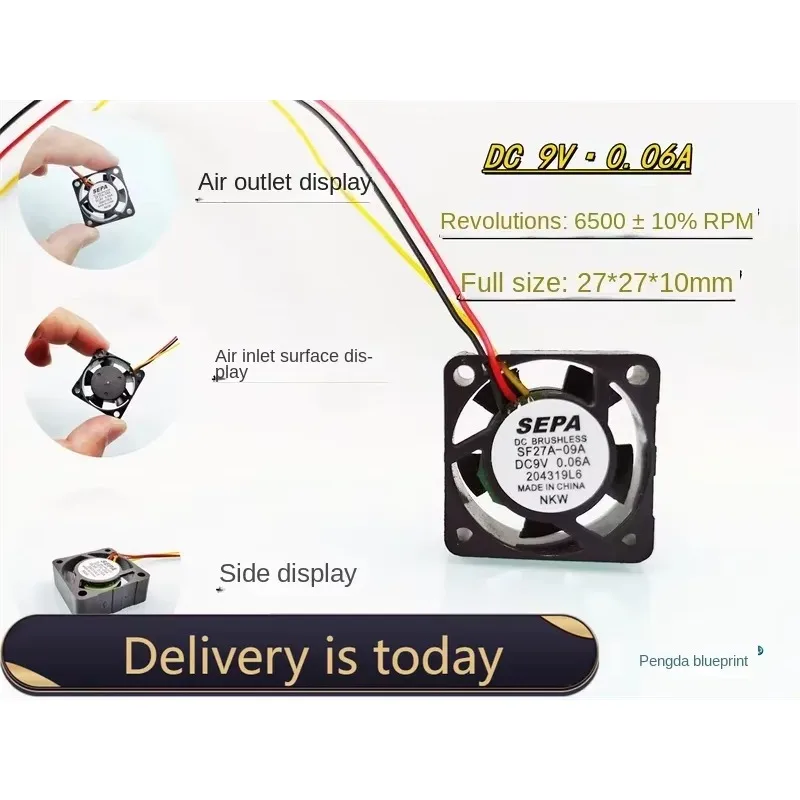 pa Silent SF27A-09A 9V 0.06A 2710 Hydraulic 27*27*10MM Micro Speed Measuring 2.7CM Fan